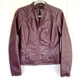 Maroon Faux Leather Moto Jacket